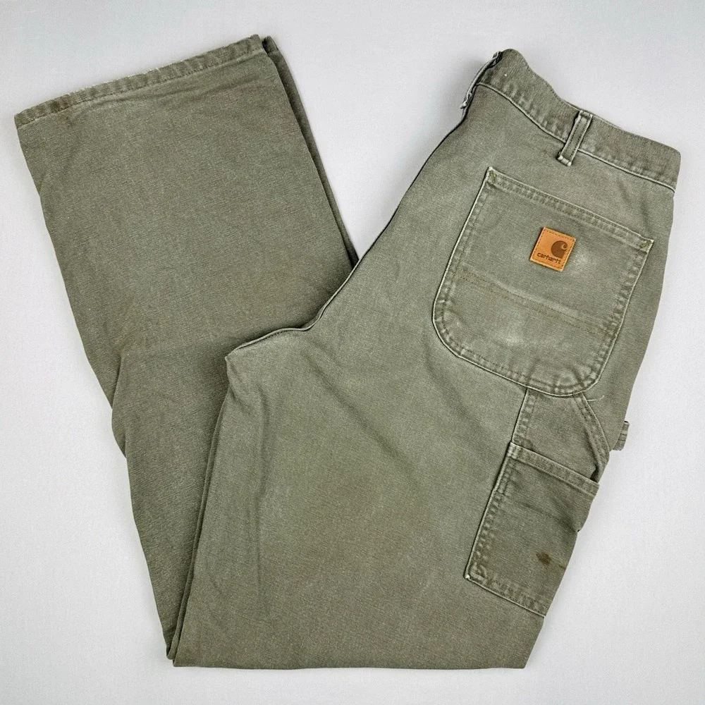 Vintage Carhartt B11 MOS Work Pants 36x34 Moss Green Carpenter Duck Canvas